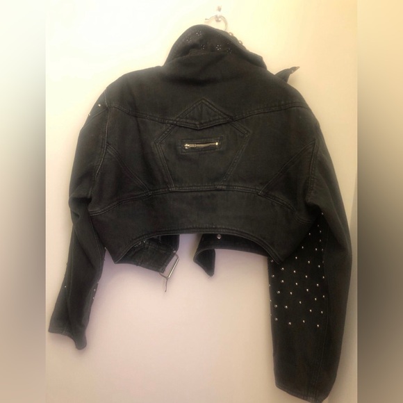 Denim studded cropped Rockers jacket RARE size medium - Picture 8 of 9